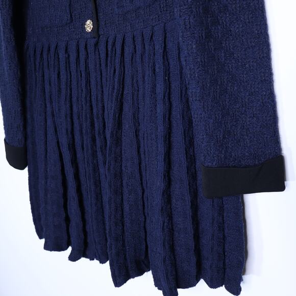 SELF-PORTRAIT Weave Knit Mini Dress Navy Tweed Metallic Long Sleeve Women's L - Picture 5 of 15